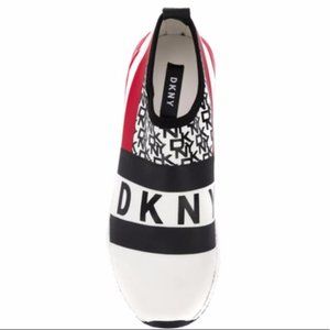DNKY REESE Women Shoes Logo Strap Sneakers Black White Red Size 6 NEW